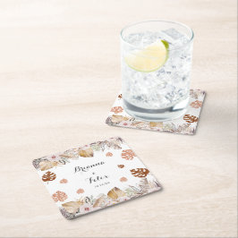 Posavasos Cuadrado De Papel Rustic Neutral Boho Wedding