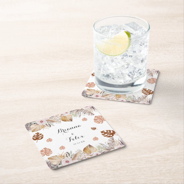 Posavasos Cuadrado De Papel Rustic Neutral Boho Wedding (In situ)
