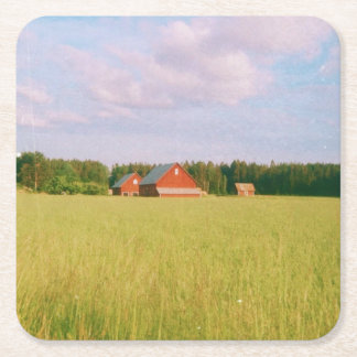 Posavasos Cuadrado De Papel Rustic summer field, Helsingia, Sweden