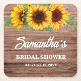 Posavasos Cuadrado De Papel Rustic Sunflower Bridal Shower