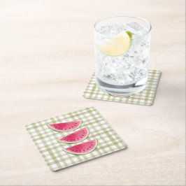 Posavasos Cuadrado De Papel Rustic Watermelon Gingham