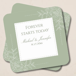 Posavasos Cuadrado De Papel Rustic Wedding Sage Green and White Modern