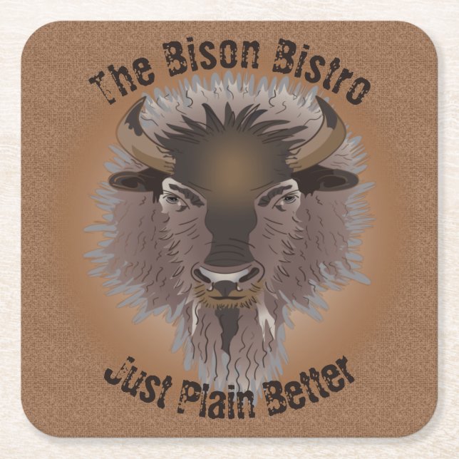 Posavasos Cuadrado De Papel Rustic Western Plains Bison (Anverso)