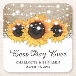 Posavasos Cuadrado De Papel Rústica Burlap Lace String ilumina a Boda de giras