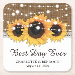 Posavasos Cuadrado De Papel Rústica Burlap Lace String ilumina a Boda de giras