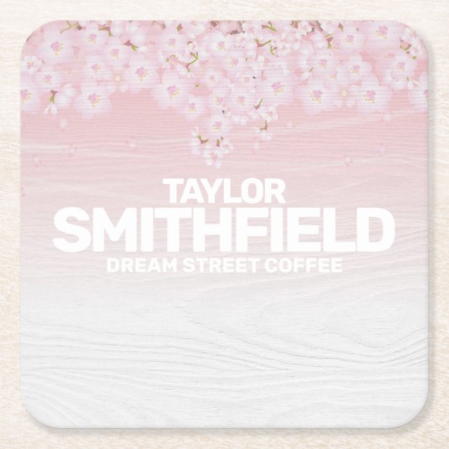 Posavasos Cuadrado De Papel Rústica de cerezo de madera (Anverso)