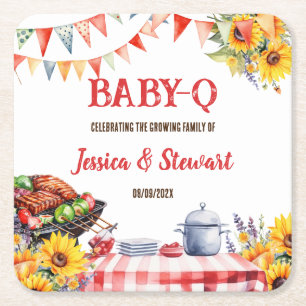 Posavasos Cuadrado De Papel Rústico BABY-Q Barbacoa Picnic Girasol