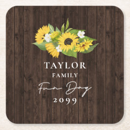 Posavasos Cuadrado De Papel Rústico Día de diversión familiar con el Bouquet d