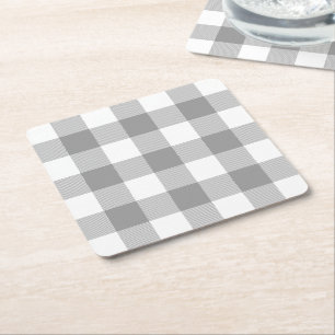 Posavasos Cuadrado De Papel Rústico granjero Gray Buffalo Check Plaid