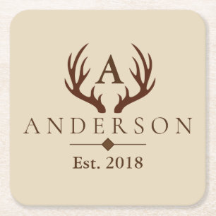 Posavasos Cuadrado De Papel Rústico y elegante Antlers de ciervo marrón y nomb