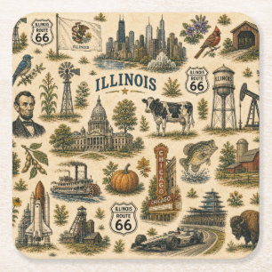Posavasos Cuadrado De Papel Ruta 66 de Illinois Skyline Sips  
