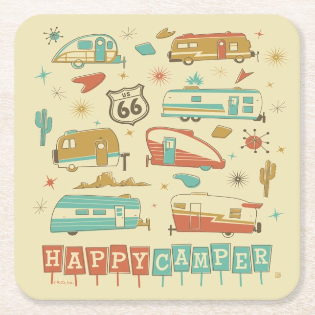 Posavasos Cuadrado De Papel Ruta 66 Feliz Camper (Anverso)