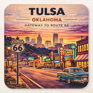 Posavasos Cuadrado De Papel Ruta 66 Mesa de Nostalgia Neon de Tulsa