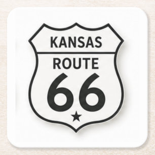 Posavasos Cuadrado De Papel Ruta de Kansas 66 Retro Coaster Escudo Blanco