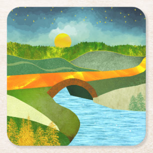 Posavasos Cuadrado De Papel Ruta de Oro