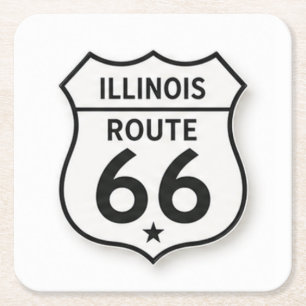 Posavasos Cuadrado De Papel Ruta Illinois 66 Retro Coaster Escudo Blanco