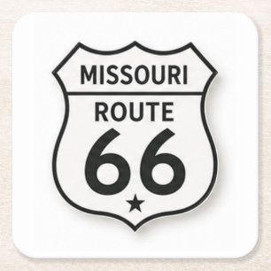 Posavasos Cuadrado De Papel Ruta Missouri 66 Retro Escudo Blanco Coaster