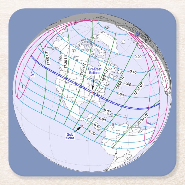Posavasos Cuadrado De Papel Ruta mundial total del eclipse solar 2017 (Anverso)