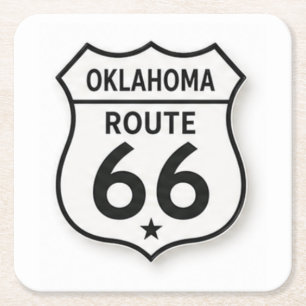 Posavasos Cuadrado De Papel Ruta Oklahoma 66 Retro Coaster Escudo Blanco