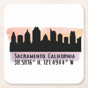 Posavasos Cuadrado De Papel Sacramento CA City Skyline