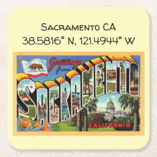 Posavasos Cuadrado De Papel Sacramento CA Mapa Coordenadas Estilo de la cosech