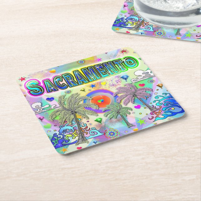 Posavasos Cuadrado De Papel Sacramento Deep Dream Coaster (En perspectiva)