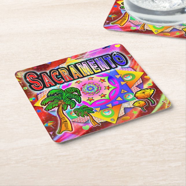 Posavasos Cuadrado De Papel Sacramento Tropical Friends Coaster (En perspectiva)