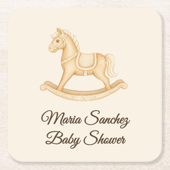 Posavasos Cuadrado De Papel "Saddle Up" Boho Western Baby Shower (Anverso)