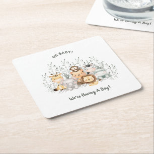 Posavasos Cuadrado De Papel Safari Animals Baby Shower