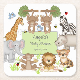 Posavasos Cuadrado De Papel Safari Animals Baby Shower Fiesta Tableware