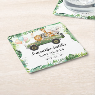 Posavasos Cuadrado De Papel Safari Baby Animals juntan Baby Shower tropical
