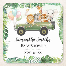Posavasos Cuadrado De Papel Safari Baby Animals juntan Baby Shower tropical