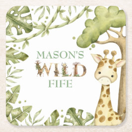 Posavasos Cuadrado De Papel Safari Wild One Watercolor Cumpleaños