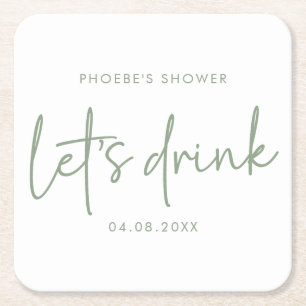 Posavasos Cuadrado De Papel Sage and White Script Bridal Shower Coaster