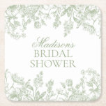 Posavasos Cuadrado De Papel Sage Chinoiserie Vintage Floral Bridal Shower<br><div class="desc">Love is in bloom! This sage Chinoiserie Party Decor Collection, features delicate toile floral patterns for timeless elegance. Each piece in this collection showcases intricate designs in shades of green, evoking a sense of sophistication and elegance. ★ Let me help you plan your next party! ★ If you need coordinating...</div>