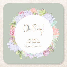 Posavasos Cuadrado De Papel Sage Green Boho Cactus Desert Oh Baby Shower