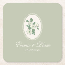Posavasos Cuadrado De Papel Sage Green Custom Wedding Paper Coasters