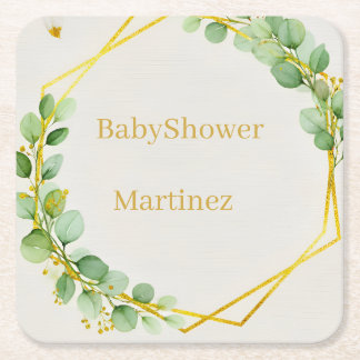 Posavasos Cuadrado De Papel Sage Green Eucalyptus Gold Baby Shower Coasters