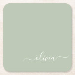 Posavasos Cuadrado De Papel Sage Green Minimalista Moderno Monograma elegante<br><div class="desc">Presentamos nuestra elegante colección de monogramas Minimalistas y ecológicos: eleve su estética con serenidad sofisticada y elegancia intemporal. Nuestra colección muestra diseños minimalistas en un ambiente tranquilo y verde, complementado con refinados monogramas adaptados a su estilo personal. Desde papel pulido hasta accesorios versátiles, cada pieza de nuestra colección está meticulosamente...</div>