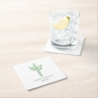 Posavasos Cuadrado De Papel Sage Green Saguaro Cactus Boda Cocktail Hour
