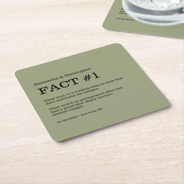 Posavasos Cuadrado De Papel Sage Green White Boda Fact (En perspectiva)