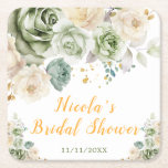 Posavasos Cuadrado De Papel Sage Green y Cream Floral Bridal Shower<br><div class="desc">Hermosa tostadora de ducha de novia con decoración de color verde sabio y floral crema. Perfecto para una ducha nupcial. Las palabras se pueden cambiar para adaptarlas a sus propios detalles o requisitos</div>