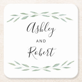 Posavasos Cuadrado De Papel Sage Greeneration Botanical Coaster, Boda