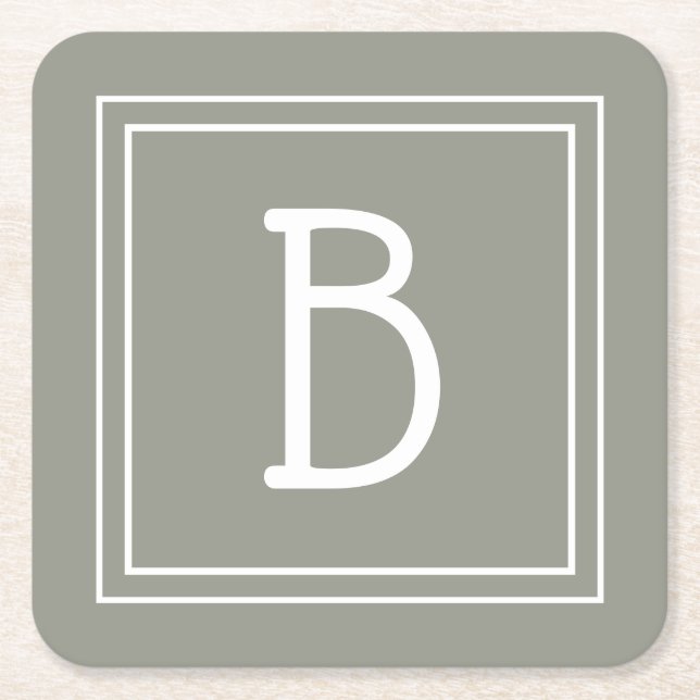 Posavasos Cuadrado De Papel Sage monogramado moderno personalizado verde y bla (Anverso)