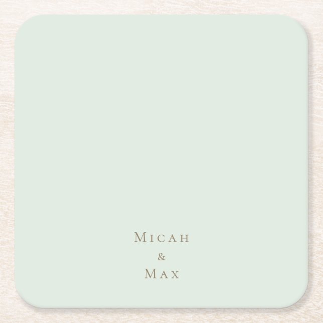 Posavasos Cuadrado De Papel Sage Personalized Wedding Gold Text (Anverso)