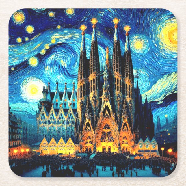 Posavasos Cuadrado De Papel Sagrada Familia Barcelona (Anverso)