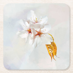 Posavasos Cuadrado De Papel Sakura - Flor japonesa de cerezo