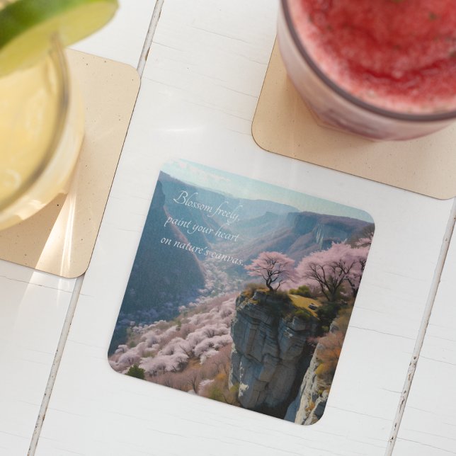 Posavasos Cuadrado De Papel Sakura Mountain Valley Vista - Anime Paisaje (Subido por el creador)