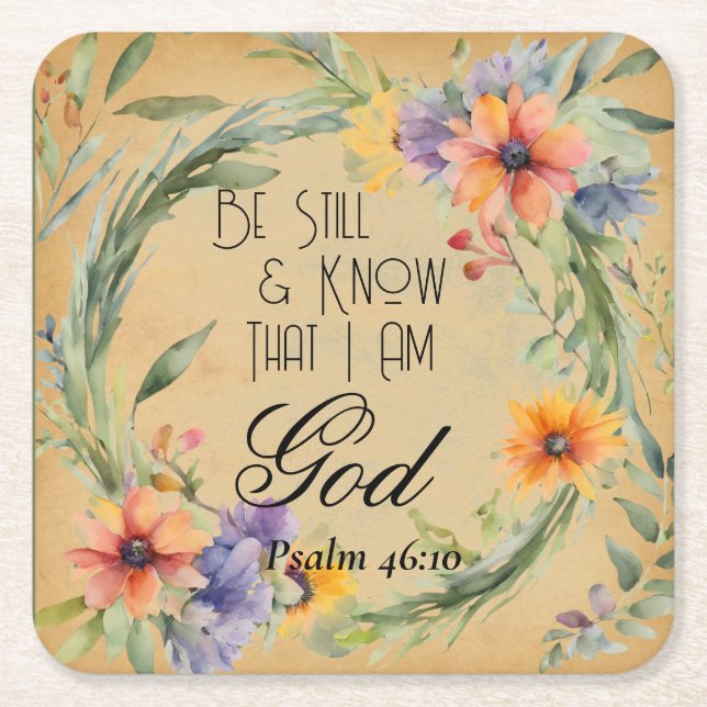Posavasos Cuadrado De Papel Salmo 46:10 Verso de la Biblia (Anverso)