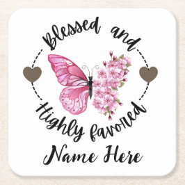 Posavasos Cuadrado De Papel Salmo 88:4 Bendita Mariposa Personalizado Muy Favo